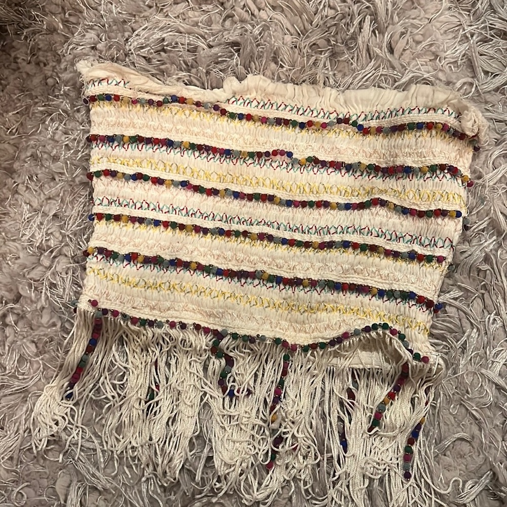 MAJORELLE Fringed and beaded tube top